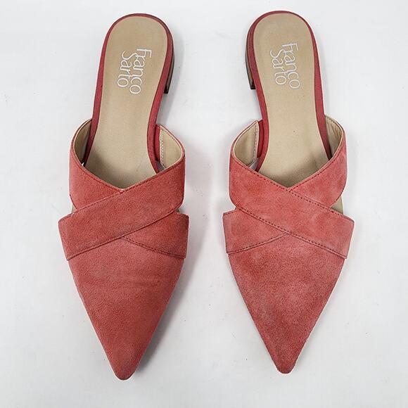 Franco Sarto Mules Women 7.5M Nita Pink Suede Pointed Toe Flats Cut Outs EUC - Picture 3 of 10